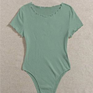 NWT SHEIN Lettuce Trim Rib-knit Solid Mint Green Bodysuit sz Medium